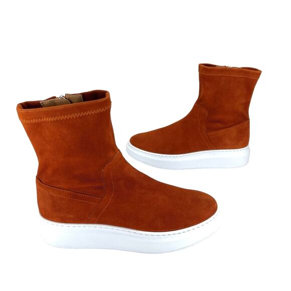 Aquatalia Shoes - AQUATALIA "LAINA" RED / ORANGE / RUST LEATHER PLATFORM SNEAKER BOOTS / BOOTIES🆕